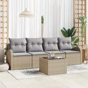   vidaXL Kerti Kanapé Szett tárolóval 5 pcs Barna és szürke polirattan