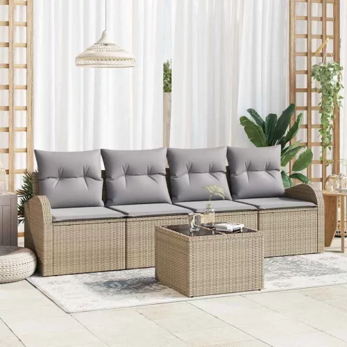 vidaXL Kerti Kanapé Szett tárolóval 5 pcs Barna és szürke polirattan