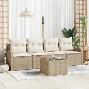   vidaXL Kerti Kanapé Szett tárolóval 5 pcs Beige és krém polirattan