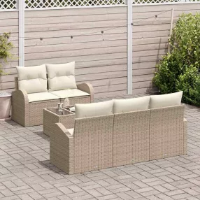   Kerti Kanapé Szett tárolóval 6 pcs Beige és krém polirattan