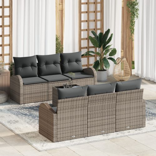 7 részes kerti sofa szett párnákkal, szürke polirattan