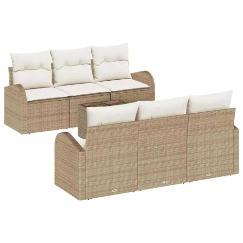 vidaXL Kerti Kanapé Szett tárolóval 7 pcs Beige és krém polirattan