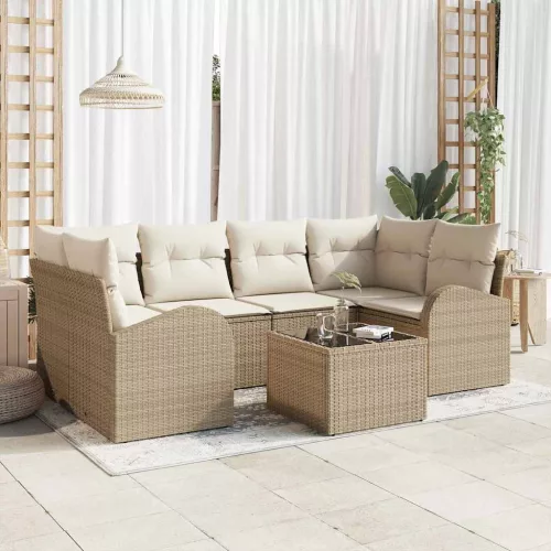 Kerti Kanapé Szett 7 db 6-Ülőhelyek száma Beige és krém