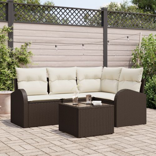 4 darabos Kert Sofa Szett Párnákkal Szürke Polirattan, 2 Személyes Kert Sofa Tárolóval és Párnákkal Barna Polirattan