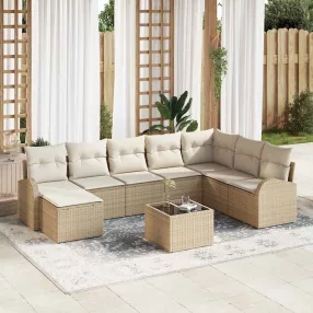   vidaXL Kanapé Szett párnával tárolóval 9 pcs Beige és Fehér polirattan