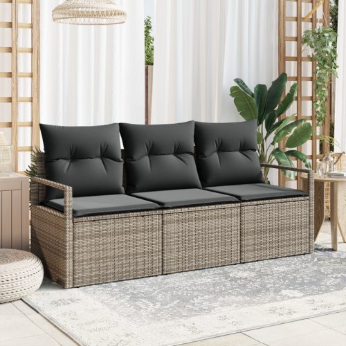 3 Darabos Kerti Kanapé Szett Párnákkal Szürke Polyrattan