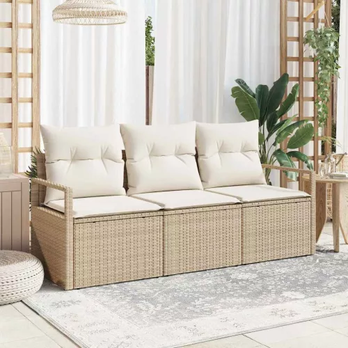 Kerti Kanapé Szett 3 db Beige és Fehér polirattan