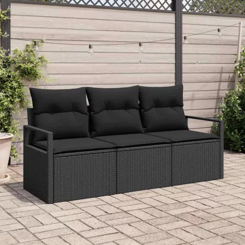 Kerti Kanapé Szett 3 pcs Fekete Poli rattan, porfestett acél