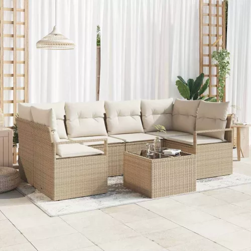 Kerti Kanapé Szett 7 db 6-Ülőhelyek száma Beige és krém
