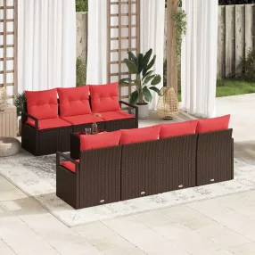   Kerti Kanapé Szett 8 db 7-Ülőhelyek száma Beige és Piros