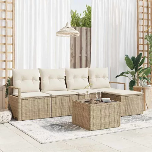 Kanapé Szett 6 db Beige és krém polirattan