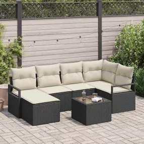   vidaXL Kanapé Szett párnával tárolóval 7 pcs Barna és Krém polirattan