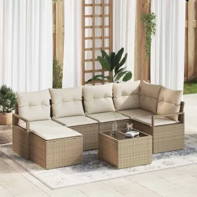   vidaXL Kanapé Szett párnával tárolóval 7 pcs Beige és krém polirattan