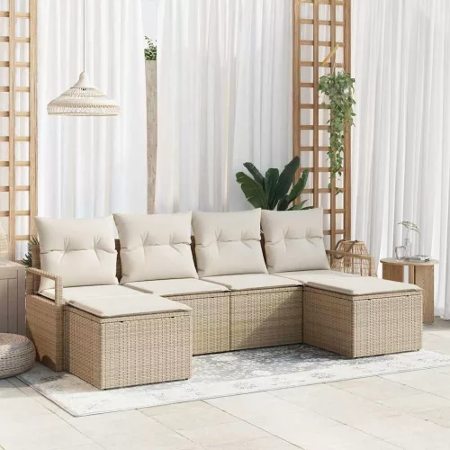 Kanapé Szett 6 db Beige és krém polirattan