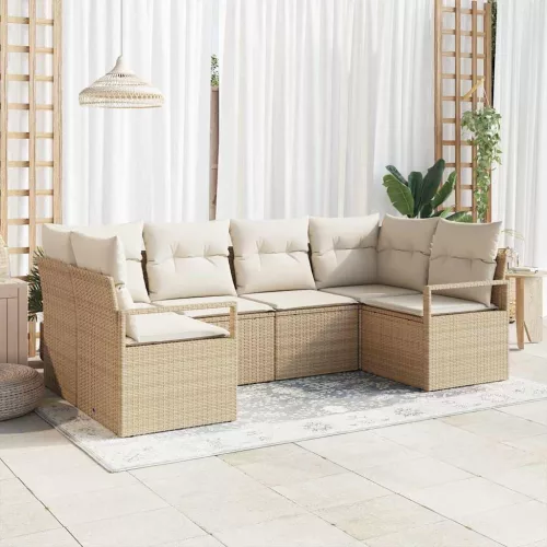 Kerti Kanapé Szett 6 db Beige és Fehér polirattan