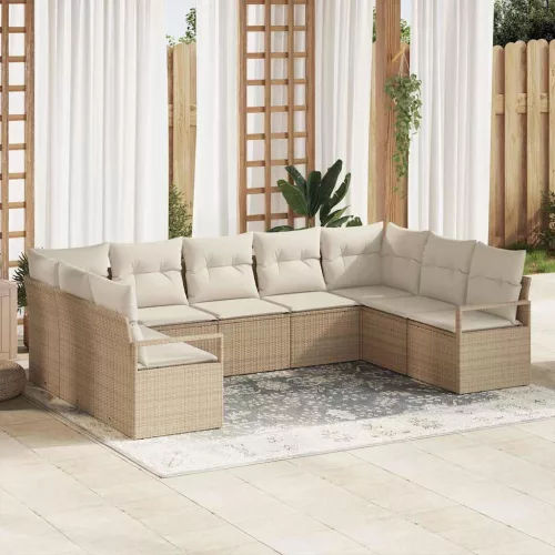 Kerti Kanapé Szett 9 db Beige és Fehér polirattan