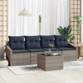   vidaXL Kanapé Szett párnával 5 pcs Szürke és Tengerész Kék polirattan
