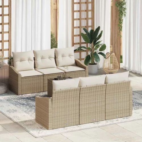 Kanapé Szett 7 db Beige és krém polirattan