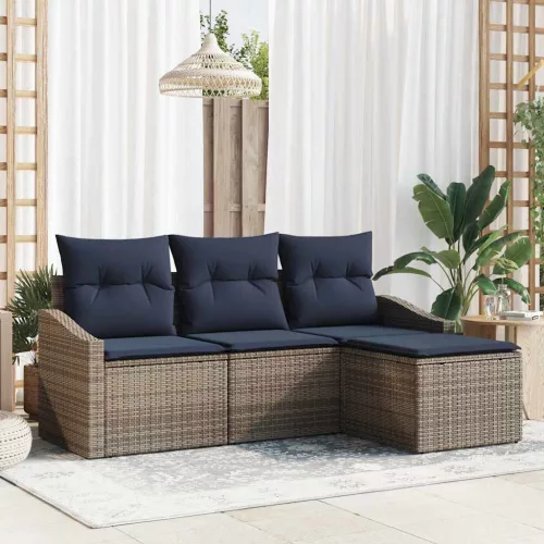 vidaXL Kanapé Szett párnával 4 pcs Szürke és Tengerész Kék polirattan