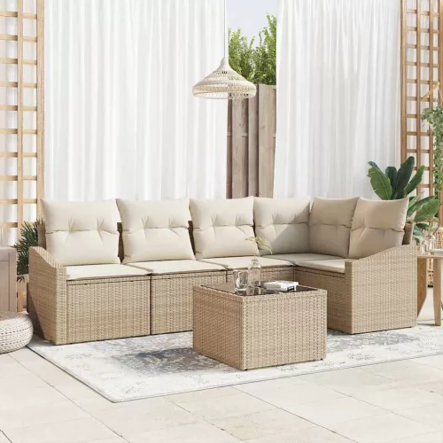 Kerti Kanapé Szett 6 db Beige és krém polirattan