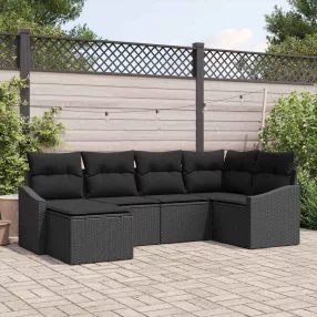   Kert étkező szett 6 pcs Fekete Poli rattan és porfestett acél
