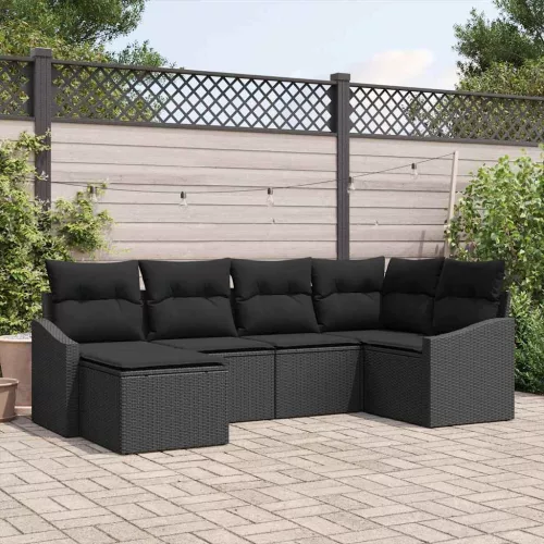 Kert étkező szett 6 pcs Fekete Poli rattan és porfestett acél