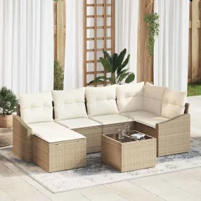   vidaXL Kert étkező szett párnával tárolóval 7 pcs Beige és krém