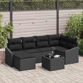   Kert étkező szett 7 pcs Fekete Poli rattan, porfestett acél