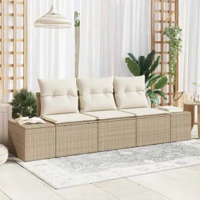   Kerti Kanapé Szett tárolóval 3 pcs Beige és krém polirattan