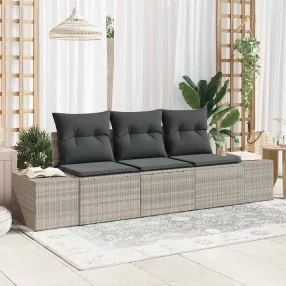   Kerti Kanapé Szett tárolóval 3 pcs Világosszürke polirattan