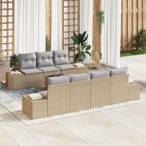 8 Darabos Kert Sofa Szett Párnákkal Bézs Poli Rattan