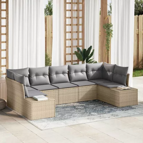 Kerti Kanapé Szett 7 pcs Beige és Világosszürke Poli rattan