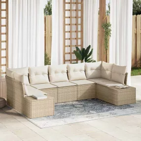   vidaXL Kerti Kanapé Szett tárolóval 7 pcs Beige és krém Poli rattan