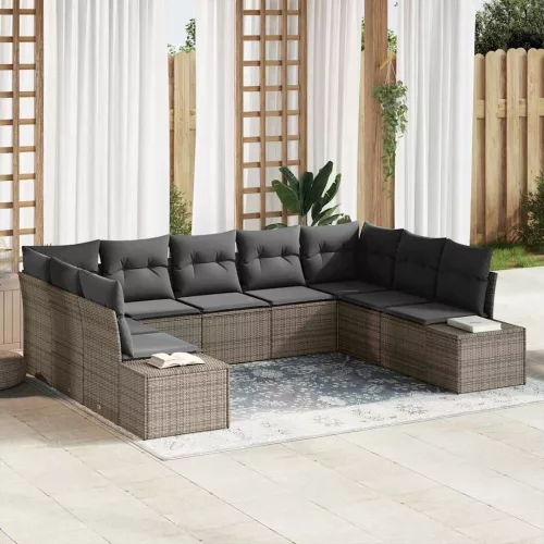 Kerti Kanapé Szett 9 pcs Szürke 289 x 209 x 85 cm Poli rattan