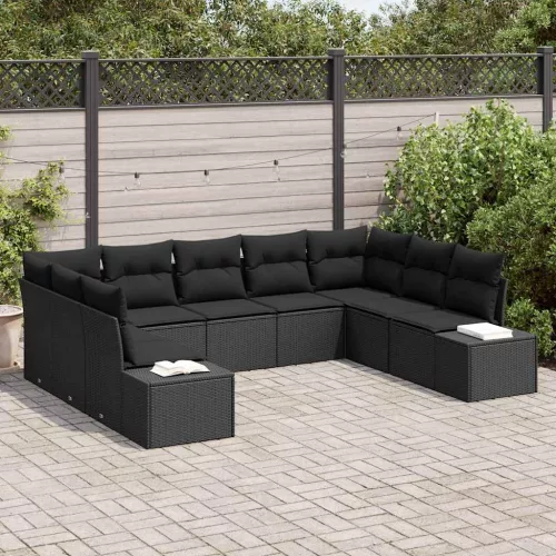 Kerti Kanapé Szett 9 db 8-Ülőhelyek száma Fekete Polyrattan