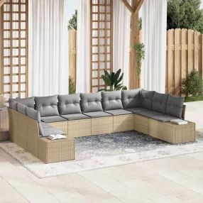   Kerti Kanapé Szett 10 pcs Beige és Világosszürke Polyrattan
