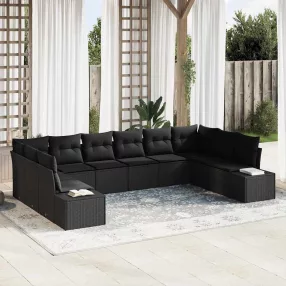   Kerti Kanapé Szett 10 db 9-Ülőhelyek száma Fekete Polyrattan