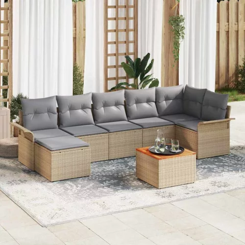Kerti Kanapé Szett 8 db Beige és Világosszürke polirattan