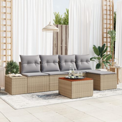 6 darabos Kerti Kanapészett Párnákkal Bézs Poli Rattan Acacia