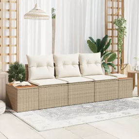 3 Részes Kert Kanapé Szett Párnákkal Bézs Poli Rattan