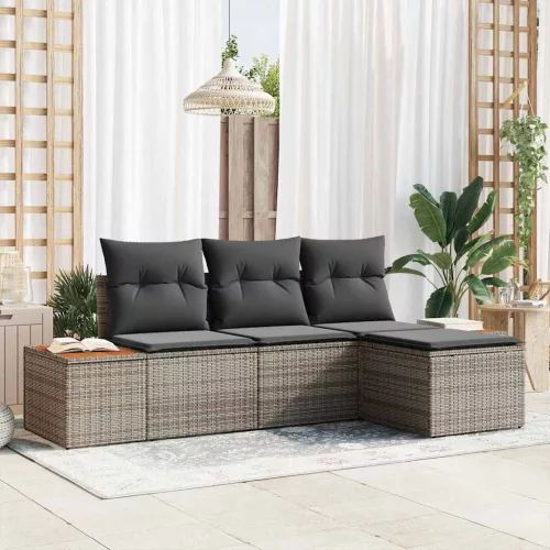 Kerti Kanapé Szett 4 db Szürke Poly Rattan