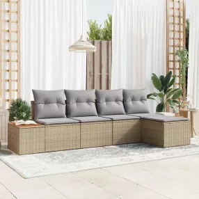   Kerti Kanapé Szett 5 pcs bézs és világosszürke 184 x 62 x 85 cm