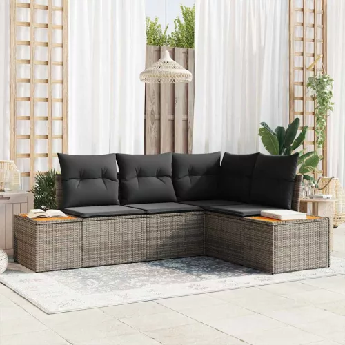 vidaXL Kerti Kanapé Szett párnával tárolóval 4 pcs Szürke Polyrattan