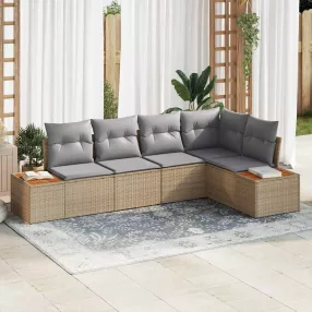   vidaXL Kerti Kanapé Szett 5 pcs bézs és világosszürke Poli rattan