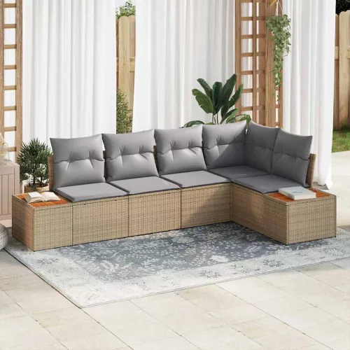 vidaXL Kerti Kanapé Szett 5 pcs bézs és világosszürke Poli rattan