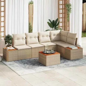   Kerti Kanapé Szett párnával 6 pcs bézs és krémszínű Poli rattan