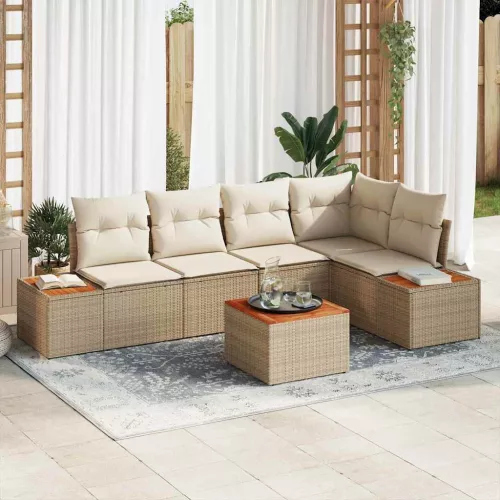 Kerti Kanapé Szett párnával 6 pcs bézs és krémszínű Poli rattan