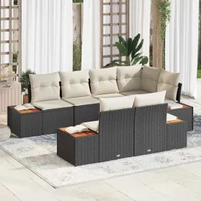   Kerti Kanapé Szett párnával 7 pcs Fekete és Krém Polyrattan