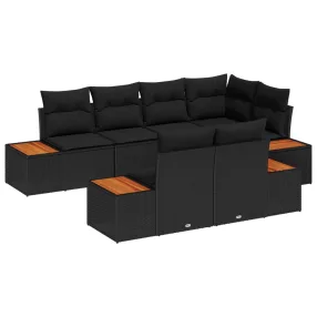   Kerti Kanapé Szett párnával tárolóval 7 pcs Fekete Polyrattan