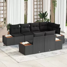   Kerti Kanapé Szett 7 db 7-Ülőhelyek száma Fekete Polyrattan